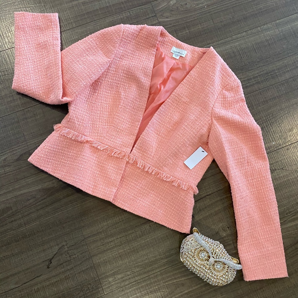 JACLYN SMITH NWT Blush Cropped Fringe Blazer - Picture 1 of 6